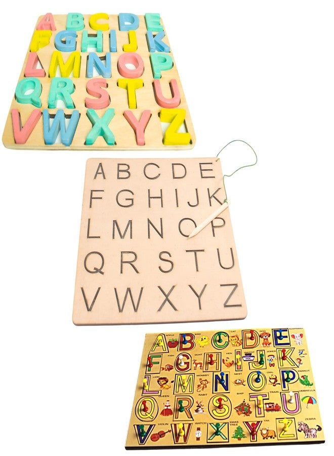Techny Birds Technybirds Wooden Learning Combo Educational ABCD Board for Baby, Activity Toys for Toddlers & Preschoolers | ABCD Puzzle Set | Puzzle Toys for 2 Years Old Boys & Girls (Alphabets) - Image 1